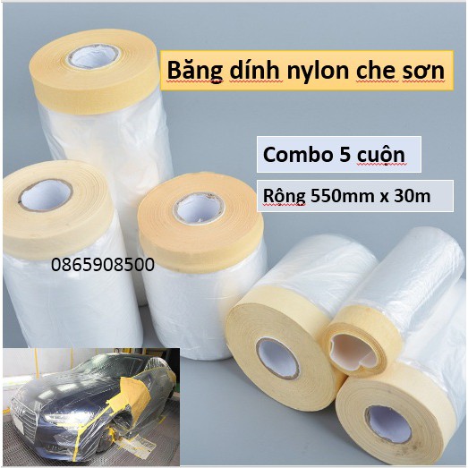 (VZ) Combo 5 cuộn băng keo Nylon che chắn sơn nội thất nhà cửa, ô tô rộng 550 x dài 30m