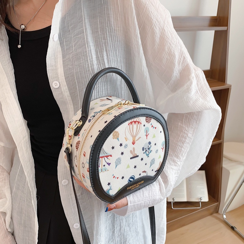 Túi đeo chéo JASMIN NOIR hình tròn in họa tiết hoạt hình thời trang cho nữ