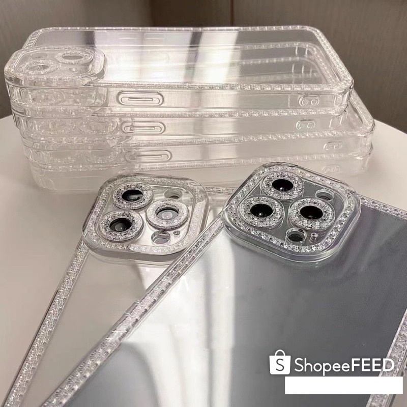 Ốp lưng silicon nhũ viền Kim Cương dành cho iPhone 7 đến 13 Promax