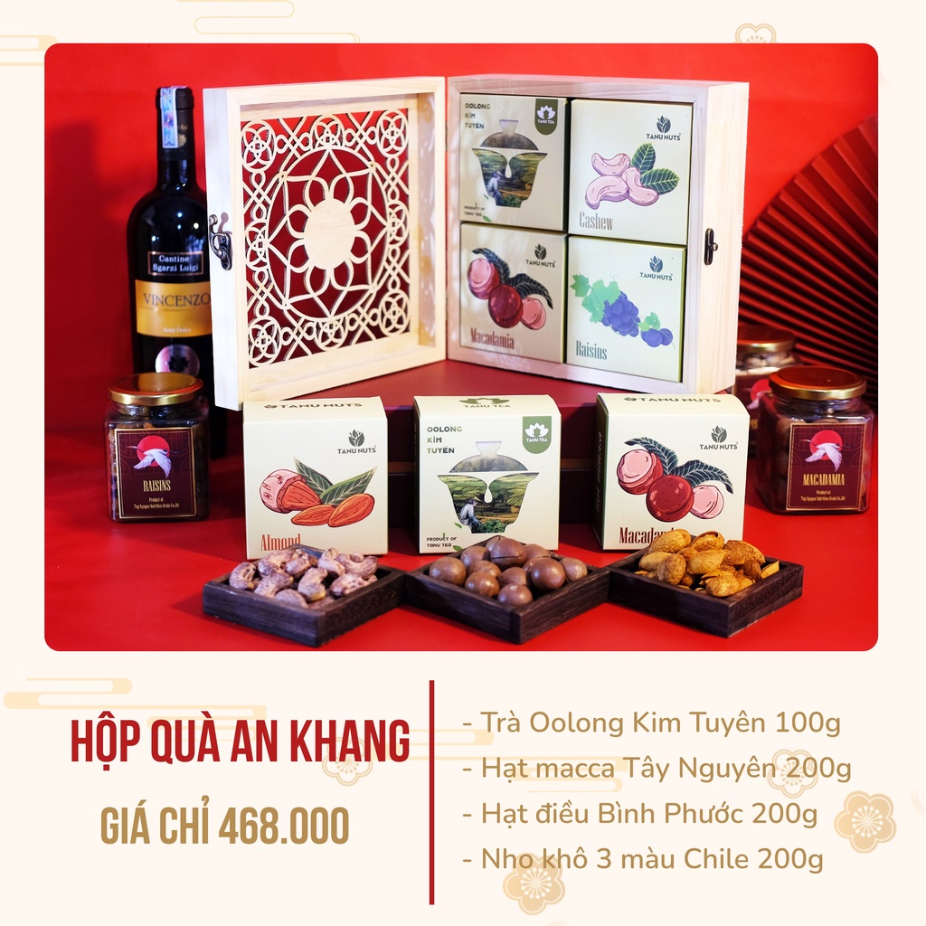 Hộp quà tết cao cấp An Khang TANU NUTS, set quà tặng tết hạt dinh dưỡng sang trọng