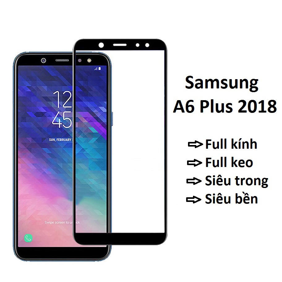 Dán kính cường lực phủ màn hình 5D Samsung Galaxy A6 Plus (Đen)