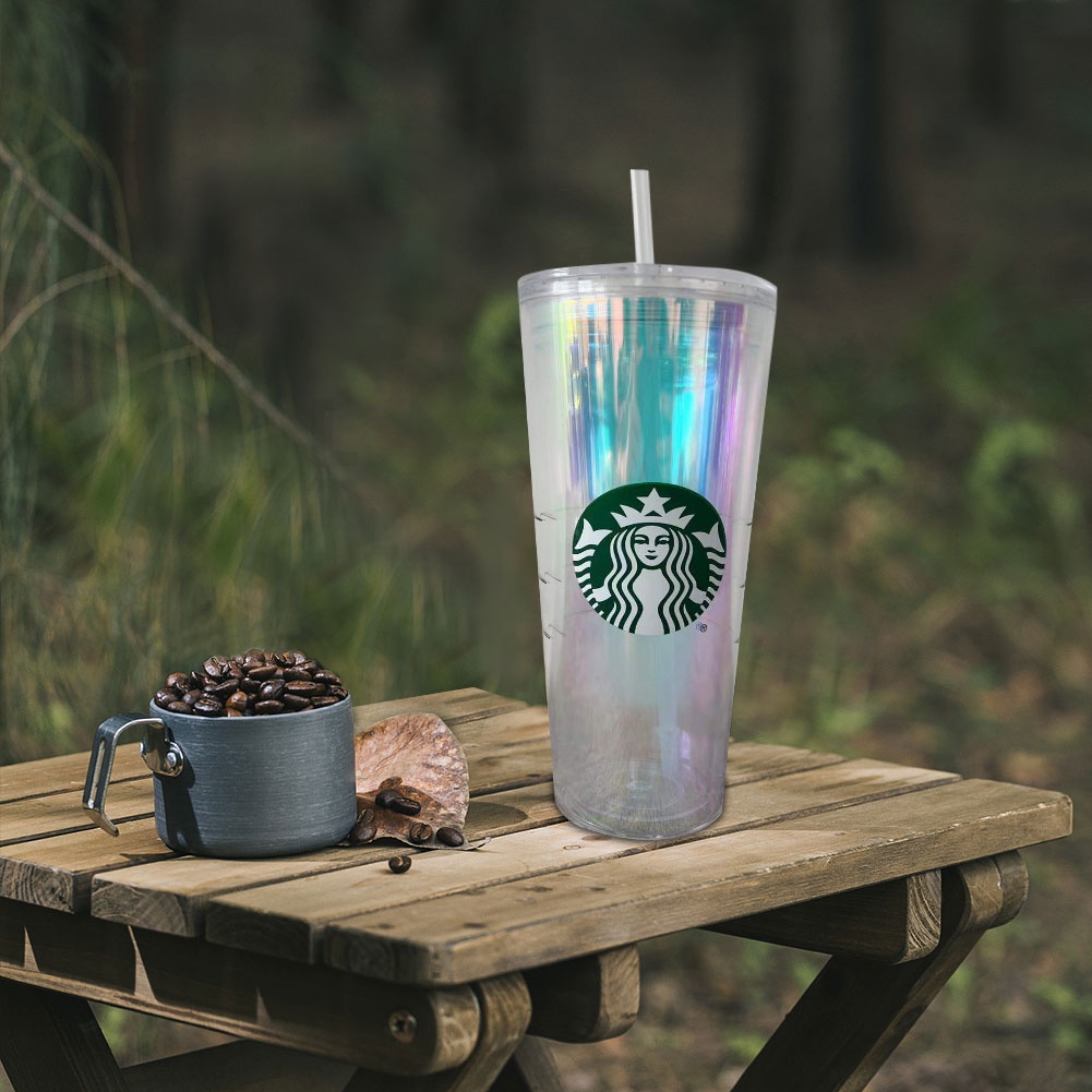 710ml/24oz Starbucks Trong Suốt Rõ Ràng Aurora Cốc Nhựa Cốc Rơm với Nắp