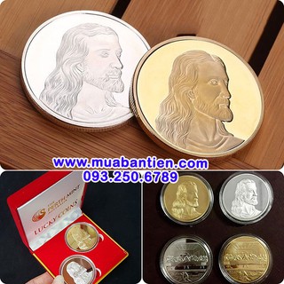 Cặp Đồng Xu Hình Chúa Jesu Mạ Vàng Bạc, Xu Chú Giê su, quà tặng công giáo