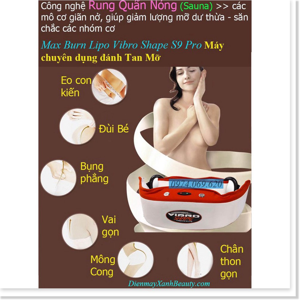 Máy Massage bụng Rung Nóng Tan mỡ Chính Hãng Mỹ Max Burn Lipo Vibro Shape S9 Pro- Đai Massage bụng- máy đánh tan mỡ bụng