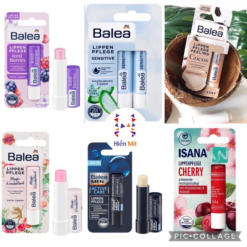 Bill Đức-Son Balea dưỡng môi hồng nhạt/không màu tự nhiên từ Đức có cho nam matte không bóng chống nắng spf