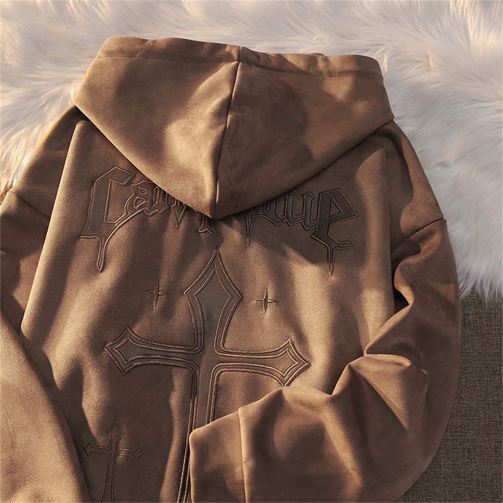 Áo Hoodie Thu Đông Dáng Rộng In Họa Tiết Chữ Thập Phong Cách retro Mỹ Cho Nam Và Nữ y2k