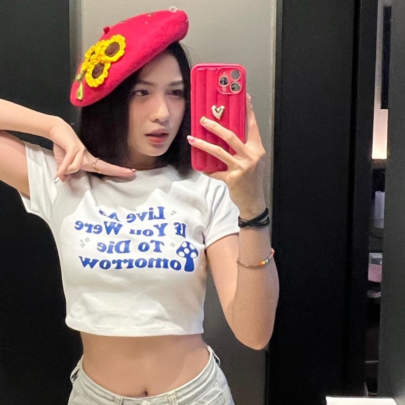 Áo croptop nữ ngắn tay Live once