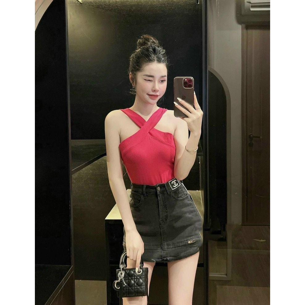 áo kiểu yếm xéo cổ sexy chất bozip màu sắc đẹp lh