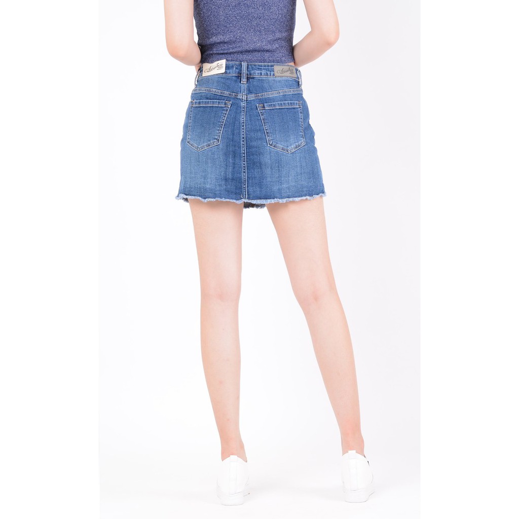 Chân váy jean nữ có quần bên trong đẹp lưng cao cạp cao trơn gân gấu tua rua hàng hiệu cao cấp mã 411 VANIZEN