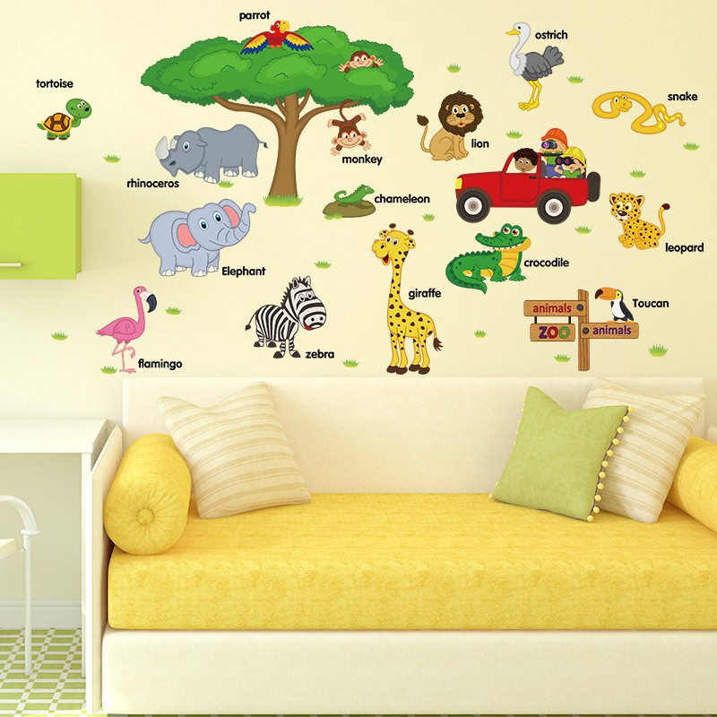 Decal dán tường - Giấy dán tường - Tiếng anh các loài vật - kiddecals - SK9084