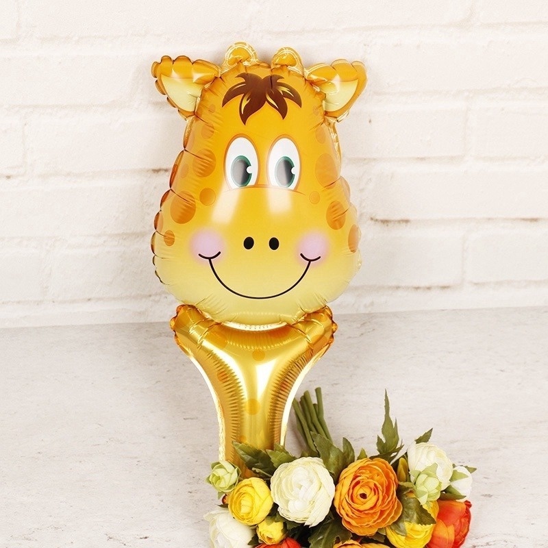 1 Bong Bóng Lá Nhôm Hình Đầu Động Vật Mini Cầm Tay Trang Trí Tiệc Sinh Nhật Cho Bé
