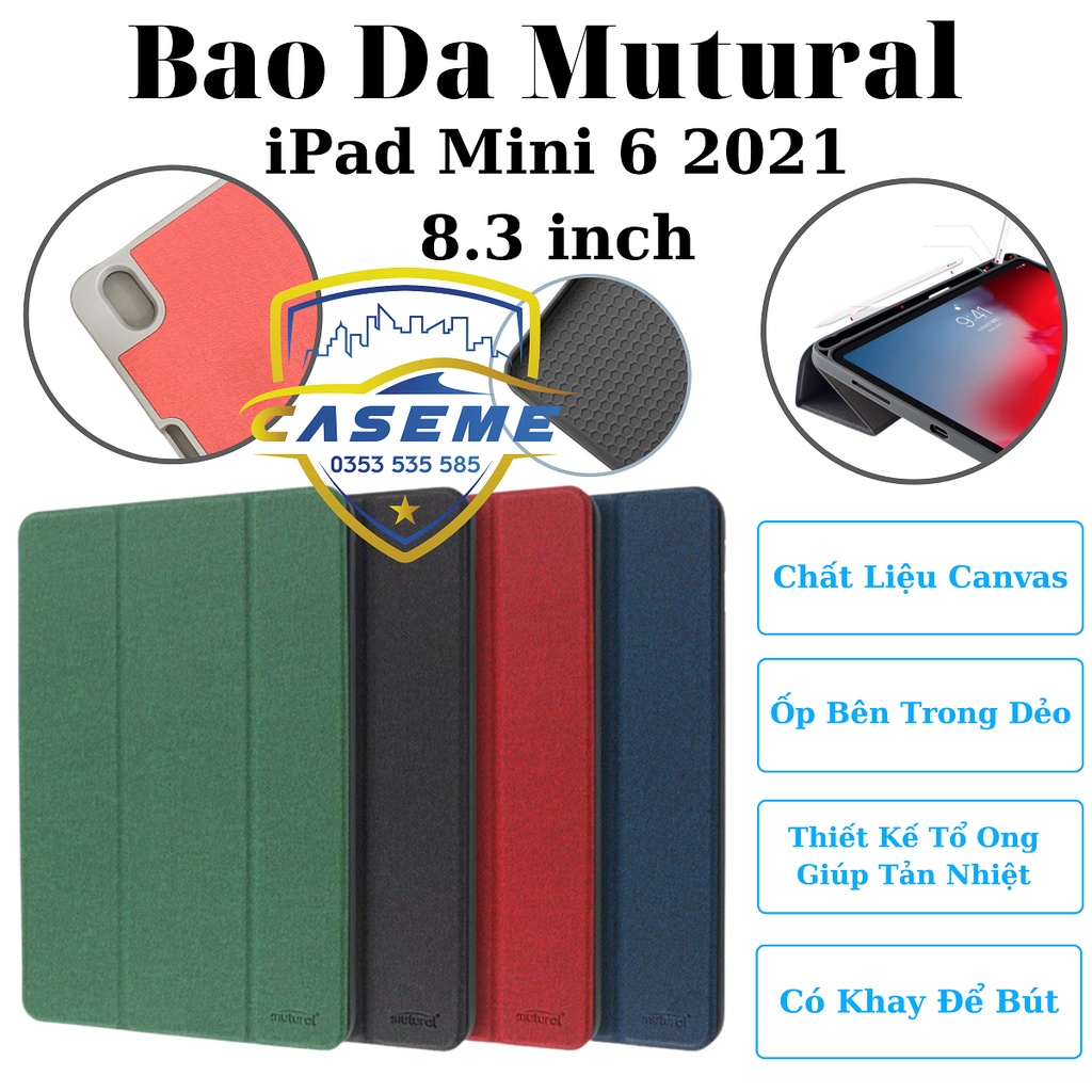 Bao da dành cho iPad Mini 6 2021 - 8.3 inch chính hãng Mutural chống sốc cao cấp Hàng chính hãng có khay để bút