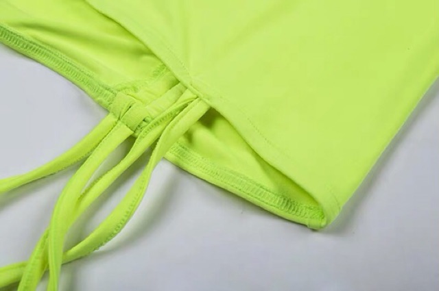 Đầm body dây rút màu xanh neon