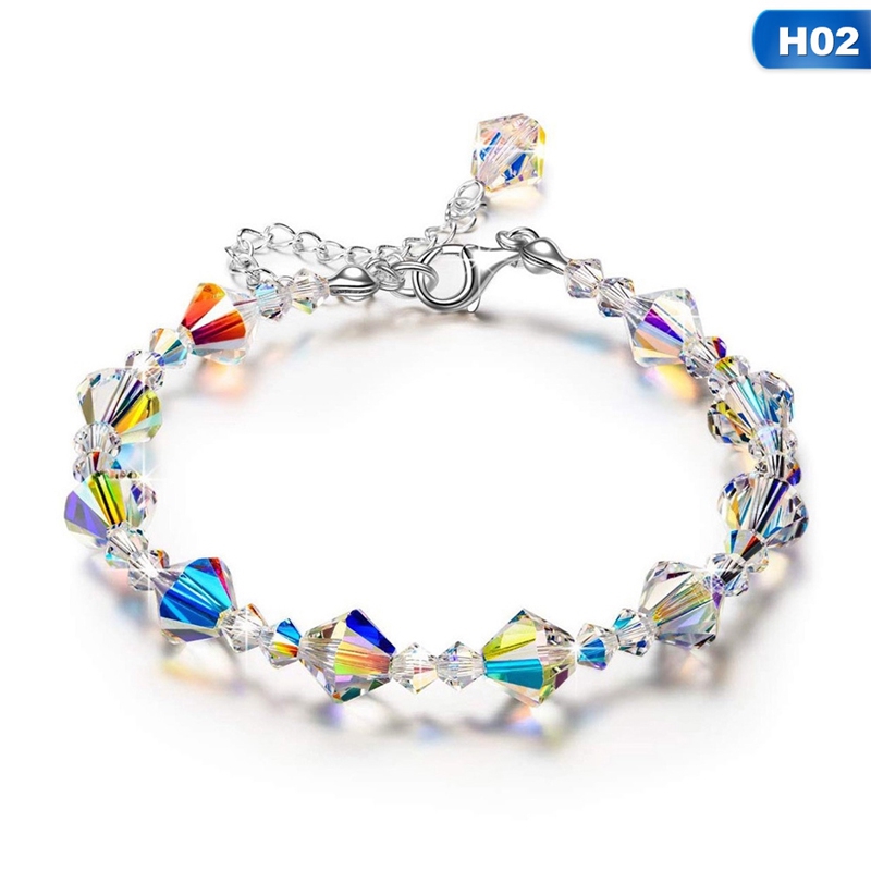 Flowersqueen Vòng Tay Chuỗi Hạt Pha Lê Lấp Lánh