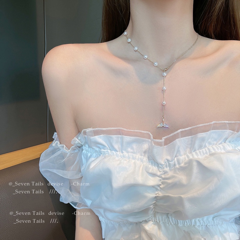 Dây Chuyền Mặt Đuôi Cá Đính Đá Và Ngọc Trai Thời Trang