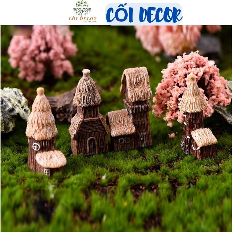 Mô hình tiểu cảnh mini ❤️ Mô hình Lâu đài cổ, nhà cổ, ngôi nhà tranh trang trí sen đá, sân vườn, bể cá, bể terrarium