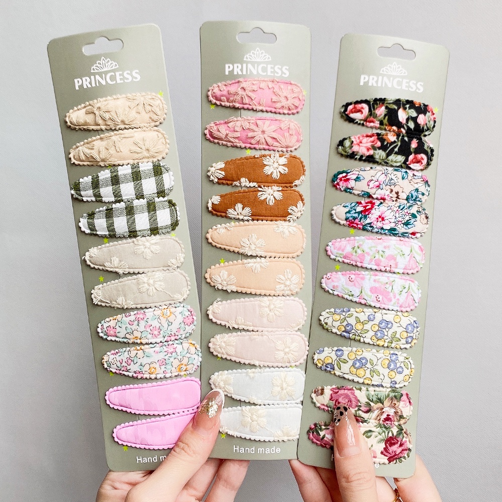 Set 10 kẹp tóc RAINBOW BOWS kiểu giọt nước thêu họa tiết thời trang cho bé gái