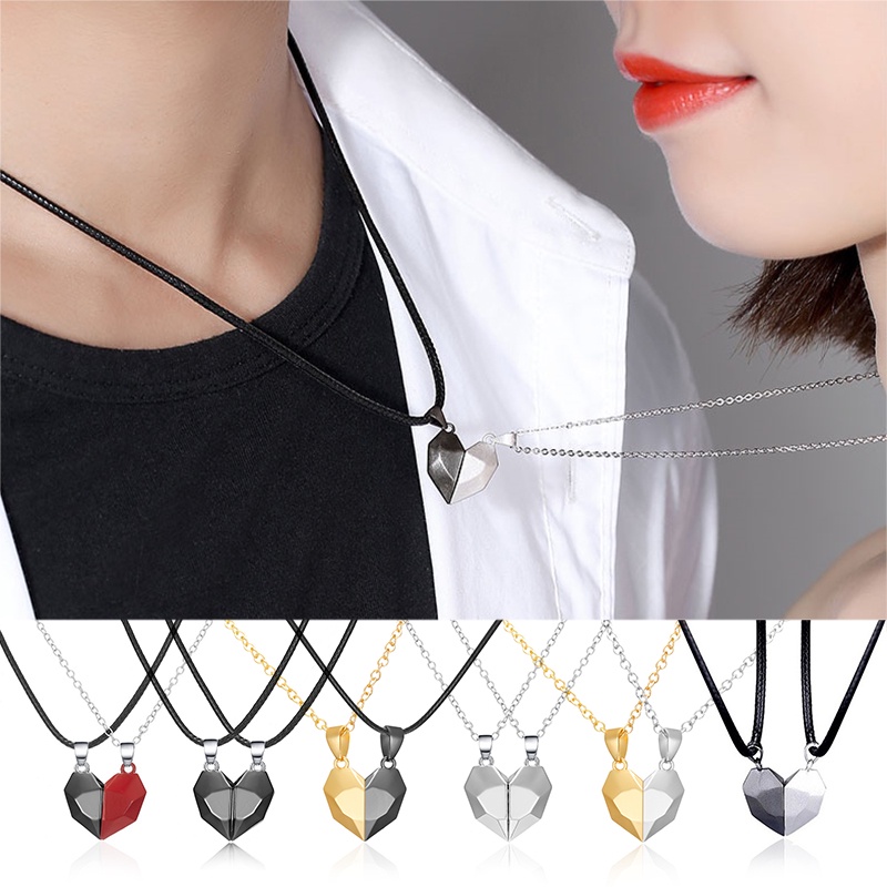 Set 2 Dây Chuyền Mặt Trái Tim Ghép Đôi Có Nam Châm Thời Trang Cho Cặp Đôi