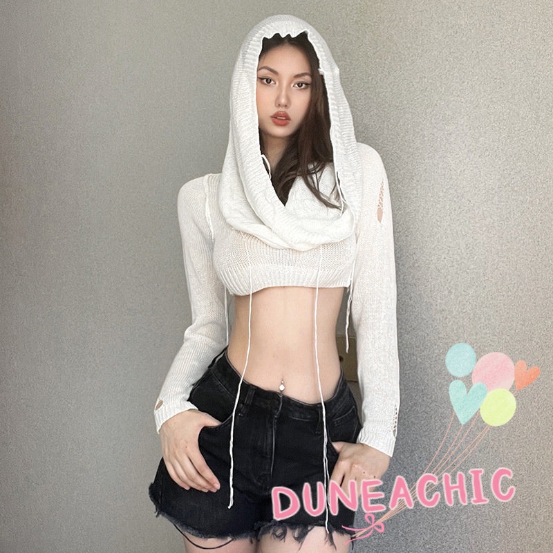 DUNEA Áo hoodie dệt kim tay dài thời trang dành cho nữ