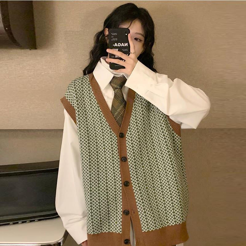 Áo len không tay dáng rộng phong cách thời trang retro xinh xắn cho nữ