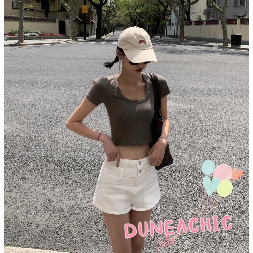 DUNEA Áo Thun Tay Ngắn Cổ Chữ U Thời Trang Cho Nữ