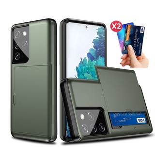 Ốp điện thoại chống sốc có ngăn trượt đựng thẻ cho Samsung S8 S9 Plus Note 8 9 10 Plus 20 Ultra