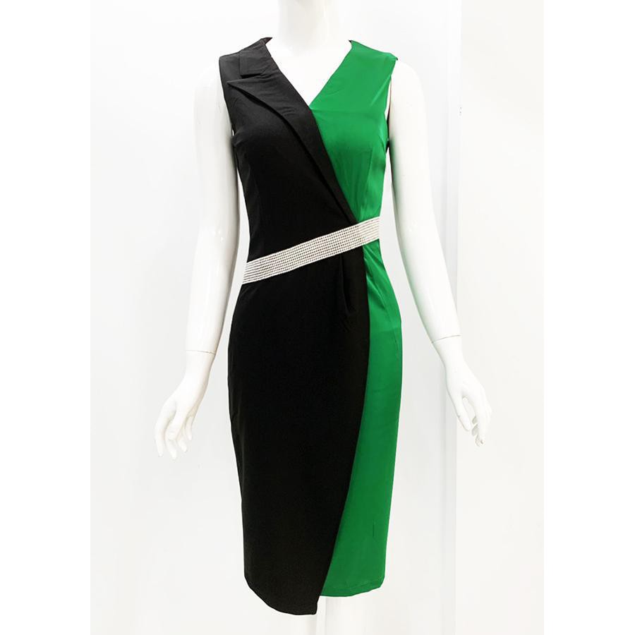 GOTI - Hình Thật - Đầm Ôm Dự Tiệc Trung Niên Kiểu Xẻ Tà Đắp Chéo Phối Màu Đính Cườm 3070