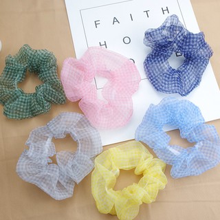 Dây cột tóc kẻ caro vải lưới Scrunchies