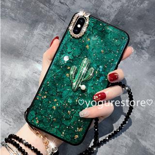 Ốp điện thoại gắn hình cây xương rồng lấp lánh có dây trang trí dành cho Samsung Note9 Note8 Note10 Note10Pro