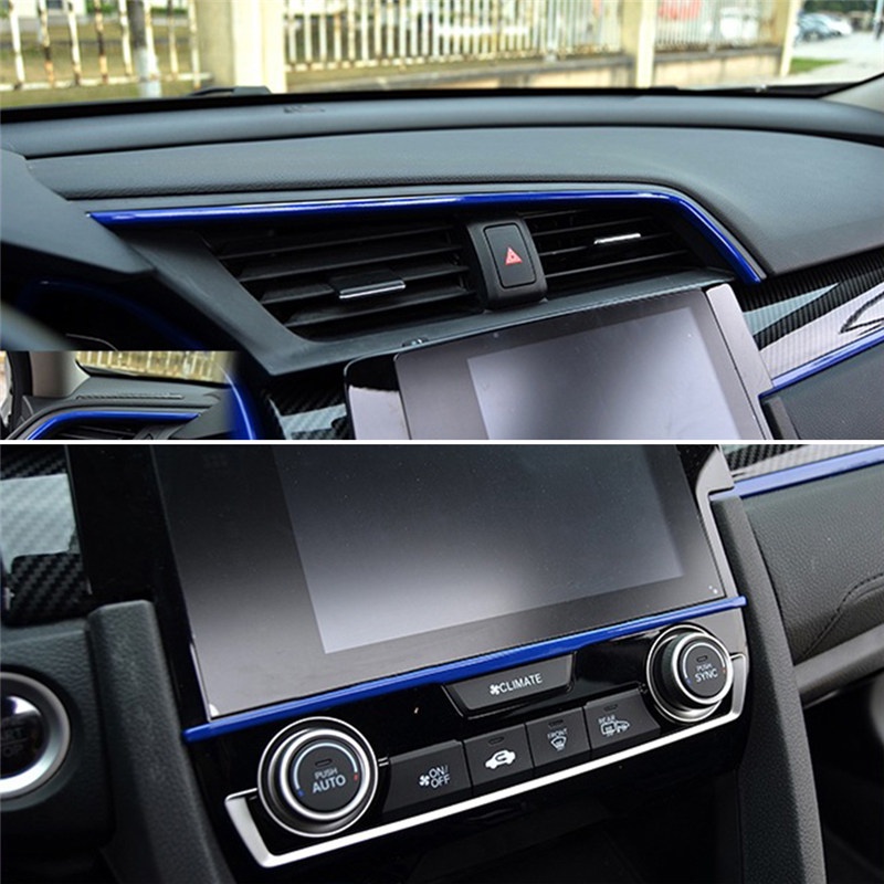 Set 9 miếng dán viền bảng điều khiển trung tâm xe hơi Honda Civic 10Th 2016-2019 bằng sợi carbon