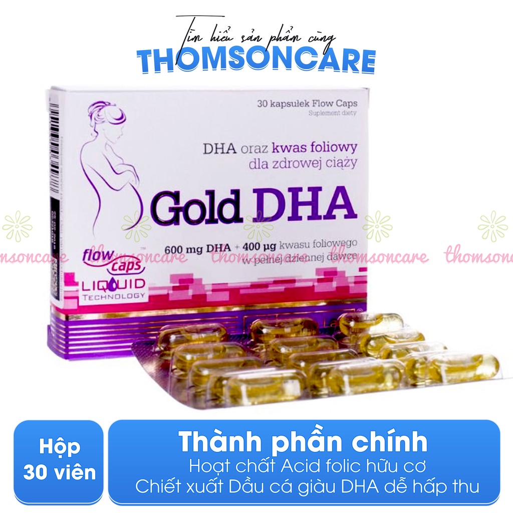 Chela Gold DHA - Bổ sung Axit Folic và DHA từ dầu cá cho bà bầu - giúp não bộ thai nhi phát triển tốt - Hộp 30 viên