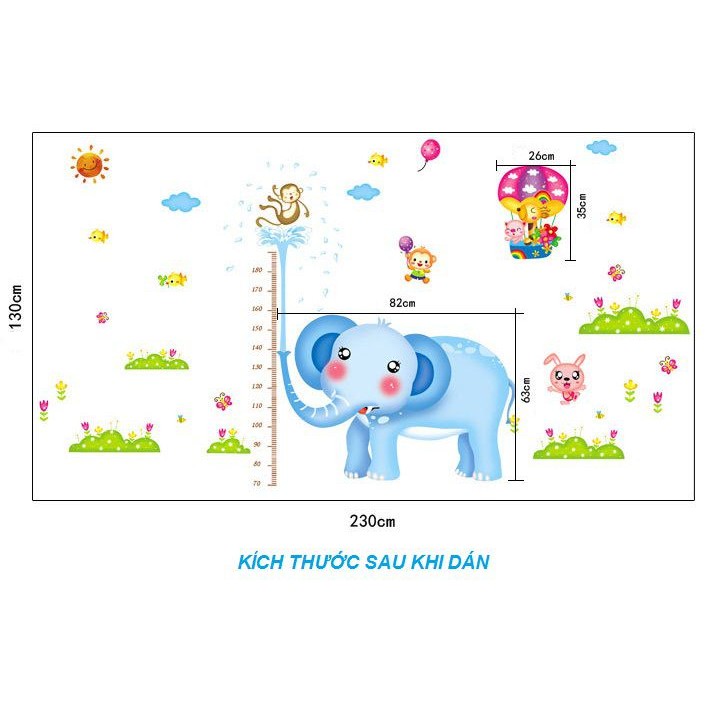 Decal dán tường Thước đo chiều cao voi to- PVC vinyl - DTD016