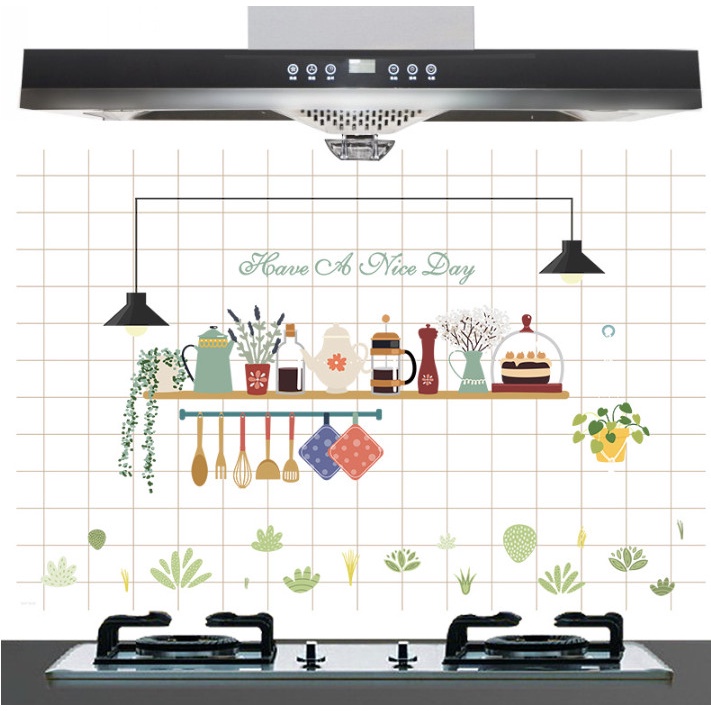 Decal dán bếp họa tiết trong suốt - Dụng cụ bếp và kệ gia vị