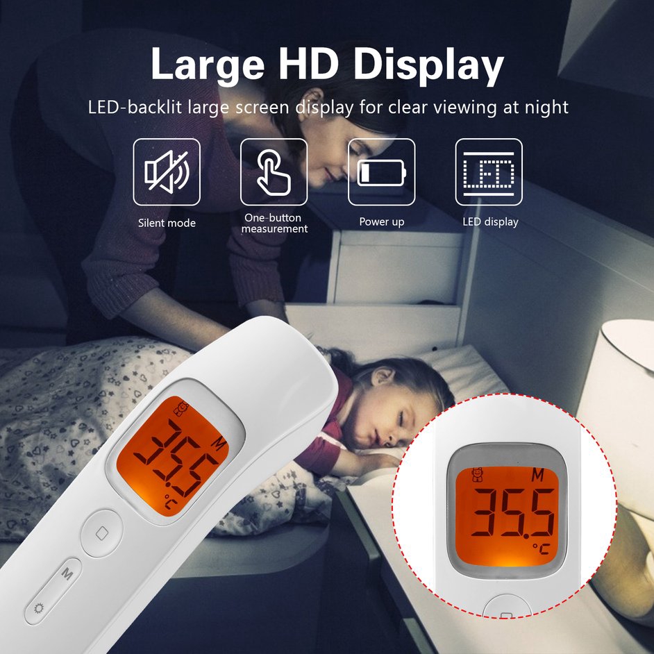 Nhiệt kế hồng ngoại đo trán/ tai không tiếp xúc màn hình LCD điện tử bằng nhựa ABS an toàn cho bé