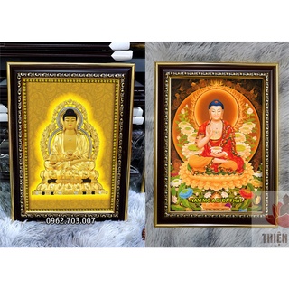 Tranh Phật A Di Đà size nhỏ 27x36cm bằng vải phủ bóng khung composite xịn xò