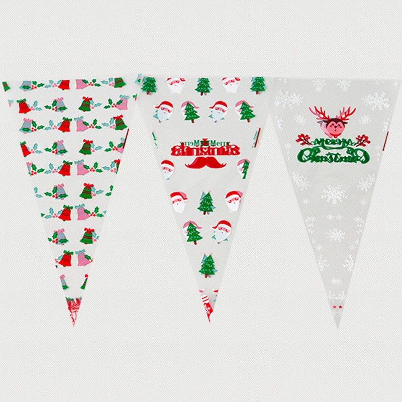 Set 100 Túi Đựng Kem / Trái Cây Hình Tam Giác In Họa Tiết Giáng Sinh