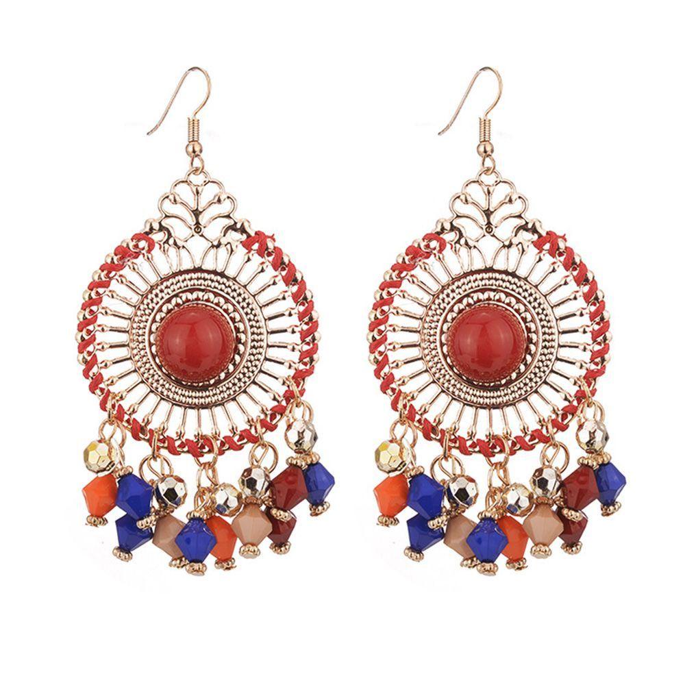 VANES1 Bông Tai Dáng Dài Phối Tua Rua Phong Cách Boho Thời Trang Cho Nữ