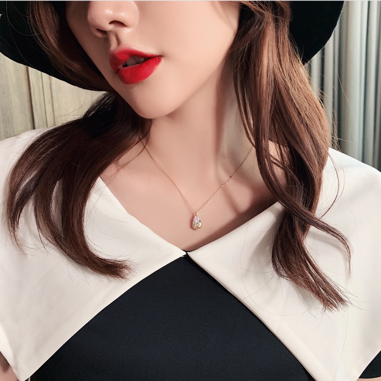 Dây Chuyền Mạ Vàng 14K Mặt Hình Giọt Nước Đính Đá Pha Lê Phong Cách Hàn Quốc Sang Trọng