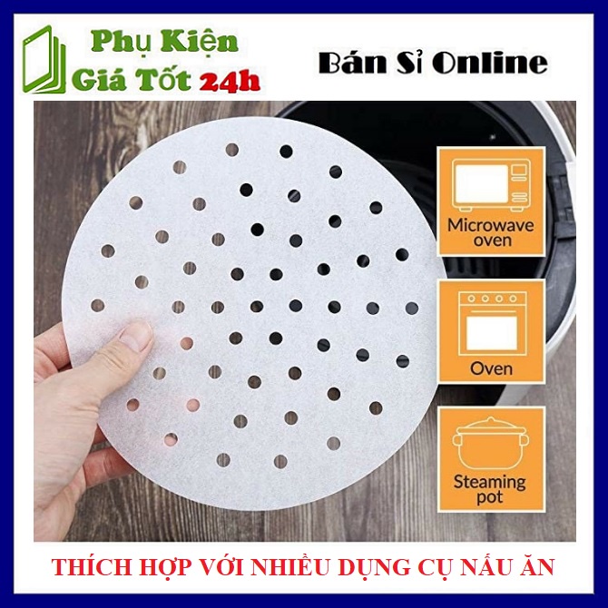 Giấy nến đục lỗ 100 tờ / thếp lót xửng, nồi chiên không dầu