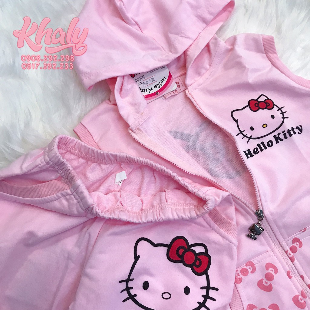 Set đồ bộ trẻ em hình mèo Hello Kitty nhiều nơ màu hồng phấn cho bé gái 5.6 tuổi - DBKT910T