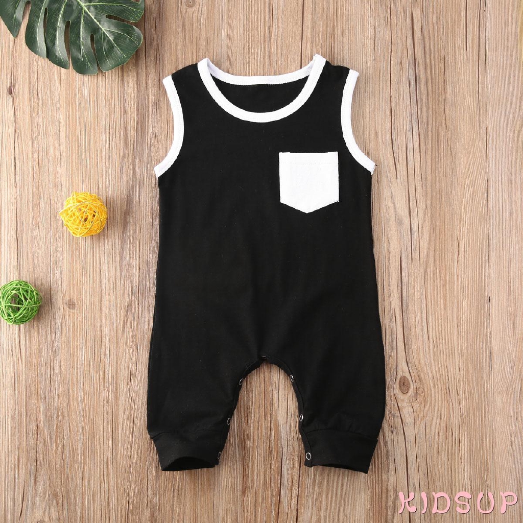 Bộ Áo Liền Quần Sát Nách Vải Cotton Màu Trơn Thời Trang Mùa Hè Cho Bé Trai