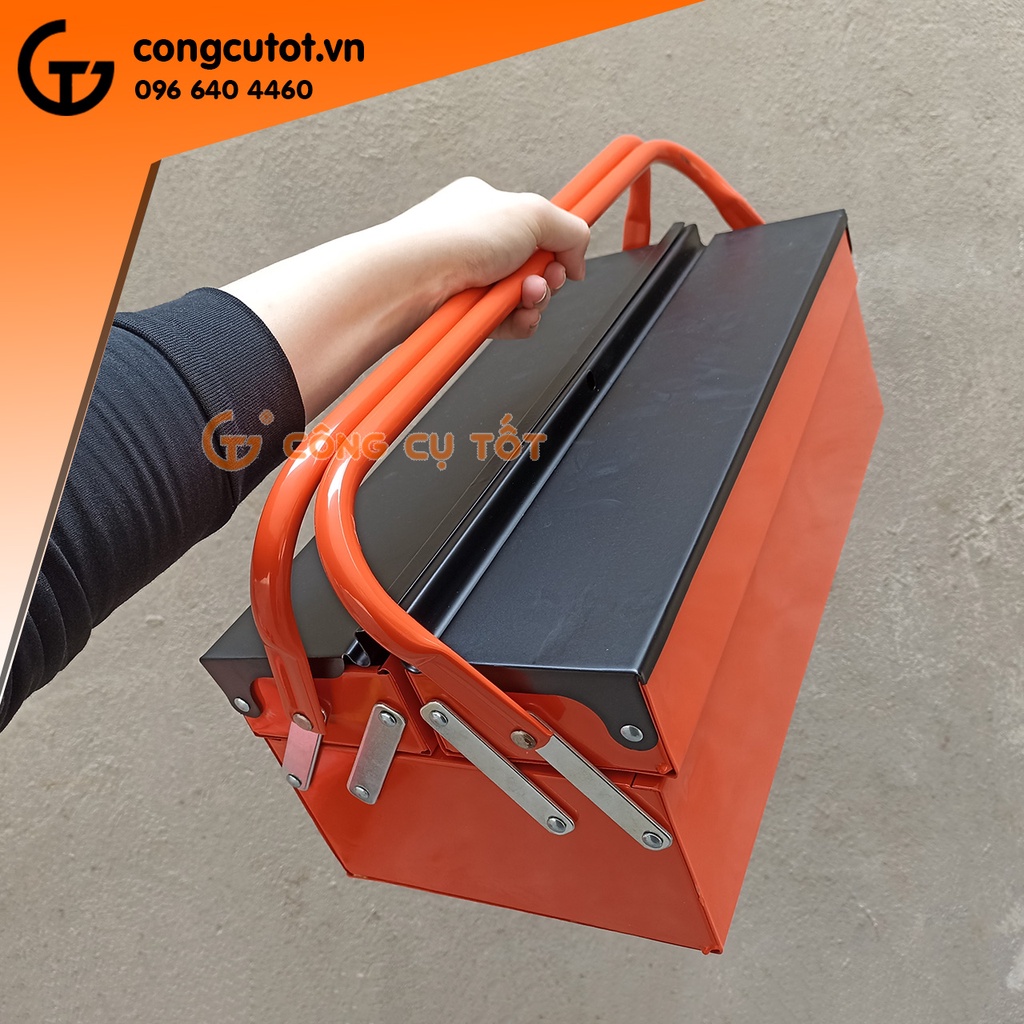 Thùng đồ nghề sắt 2 tầng 3 ngăn 17 inch 15x20x42cm màu cam đen