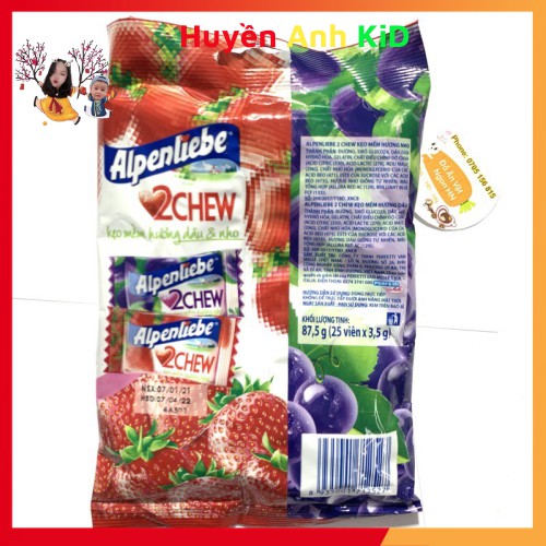 Kẹo mềm alpenliebe 2 vị hương dâu và nho mềm ngon kẹo đồ ăn vặt cho bé và mọi người