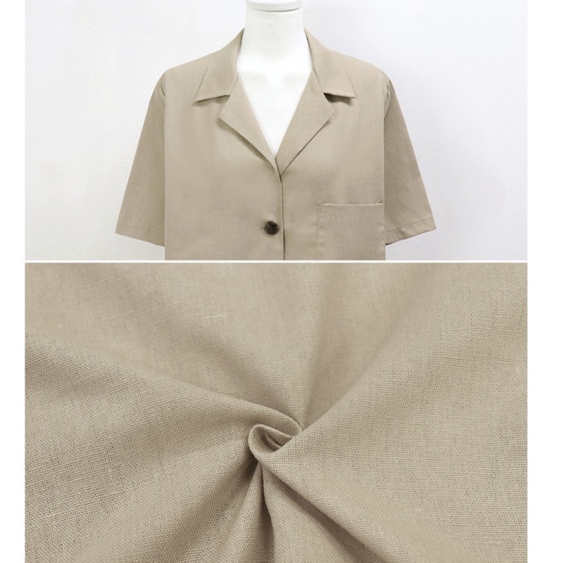 Áo Sơ Mi Tay Ngắn Vải Cotton Lanh Kiểu Hàn Quốc Cá Tính 164152 Áo Khoác Lửng Màu Trơn Thiết Kế Đơn Giản Dễ Phối Đồ