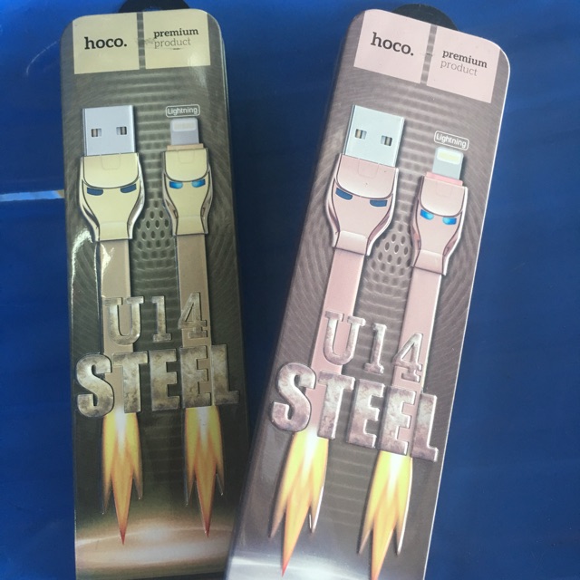 Hoco - Dây Cáp Sạc Micro USB U14 - Có đèn LED - Mặt Nạ Steel Man - 1.2m