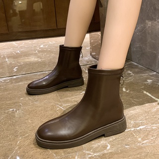 T602 bốt đế bằng thời trang phong cách Hàn Quốc mẫu mới boot đế bệt 3p cổ lửng khóa sau