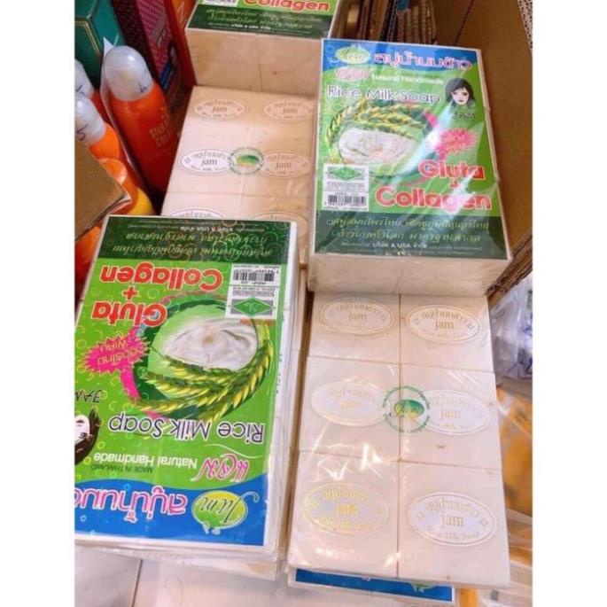 Xà phòng cám gạo sữa tươi Thái Lan lốc 12 bánh xà phòng trắng da Thái Lan JAM RICE MILK SOAP nhập khẩu chính hãng  BN