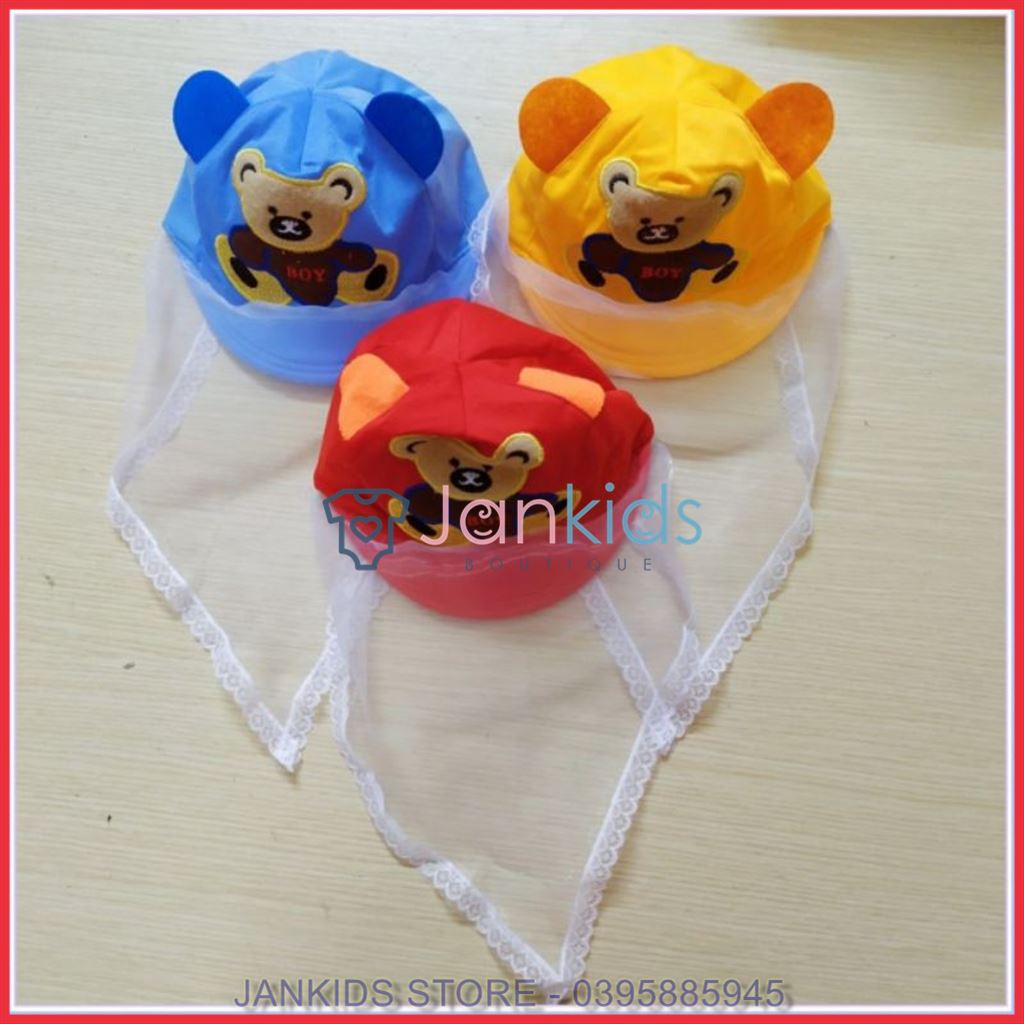 Mũ lưỡi trai kèm khăn voan / Nón kèm khăn voan che gió, chắn bụi cho bé trai, bé gái