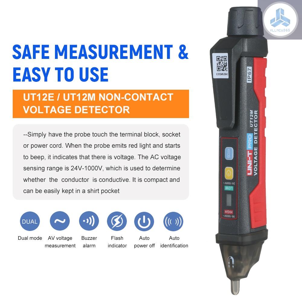 Bút thử điện UNI-T UT12E AC có báo động bằng âm thanh và ánh sáng và đèn pin LED