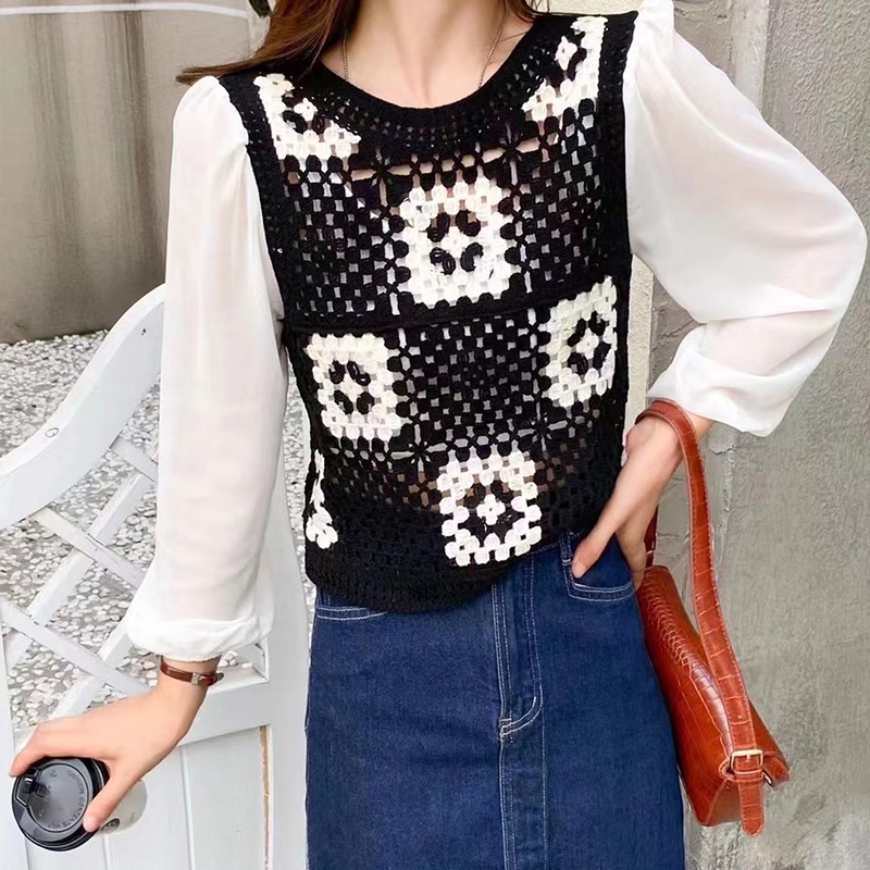 SUXI Áo Dệt Kim Cổ Tròn Dáng Ôm Phong Cách Vintage Hàn Quốc Thời Trang Mùa Thu Dành Cho Nữ